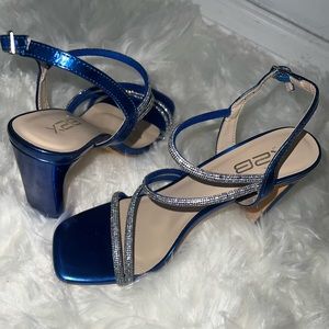 Metallic Blue Shiney Open Toe Heels